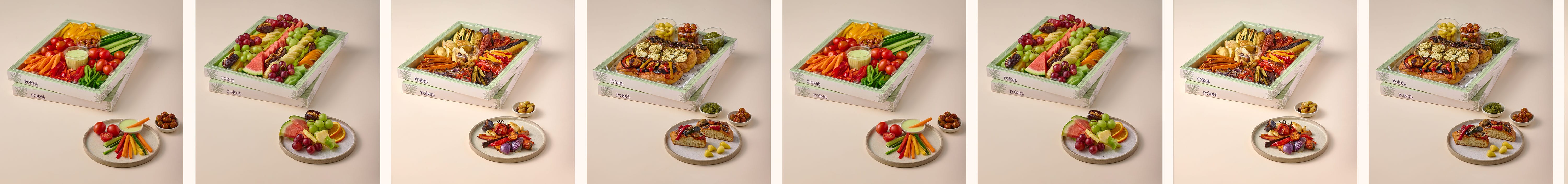 roket-serving-configurations-gallery Product variations demonstrating the flexibility of the Roket modular finger food packaging system